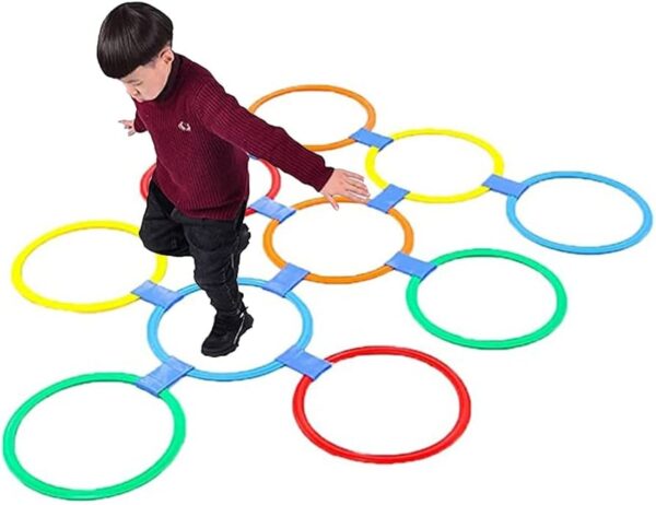 Ring Toss Game Set (5 Rings), Outdoor & Indoor Jumping Activity Toy, Agility & Balance Training.